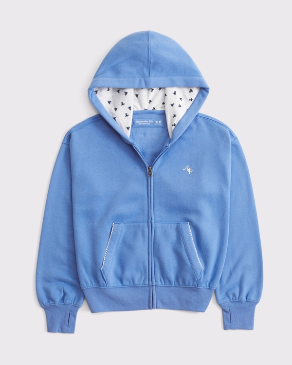 essential lace-trim full-zip hoodie