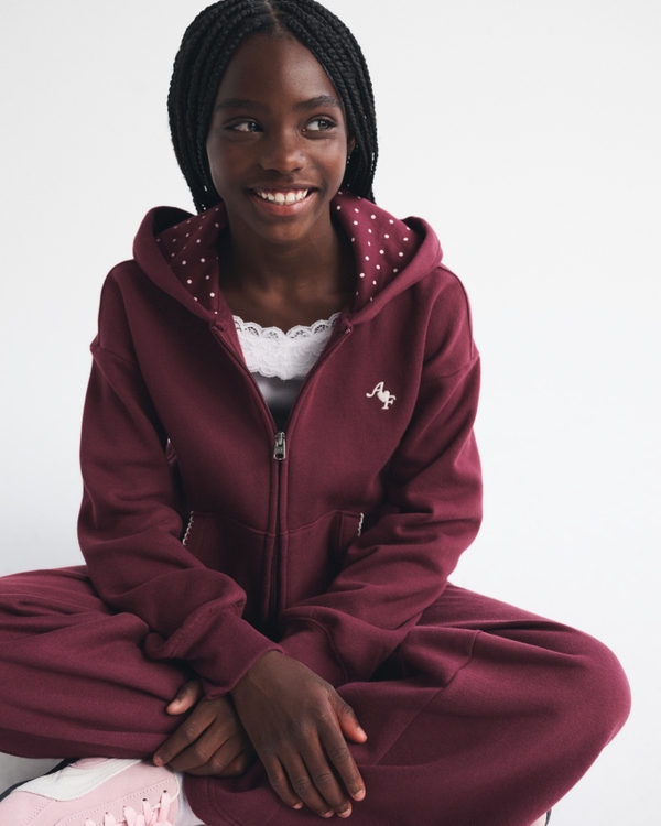 essential lace-trim full-zip hoodie
