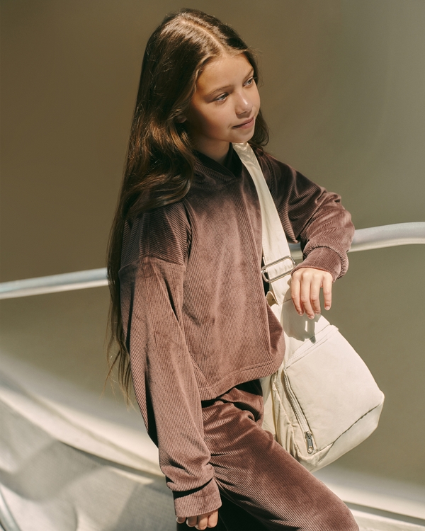 ypb velour rib popover hoodie, Rich Brown view 1
