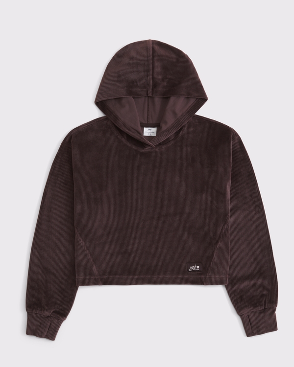 ypb velour rib popover hoodie, Rich Brown view 1
