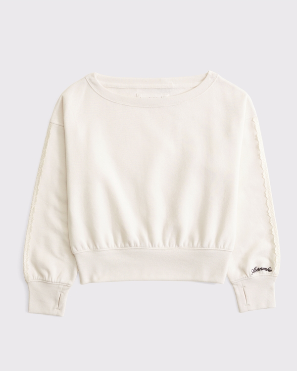 off-the-shoulder lace-trim sweatshirt