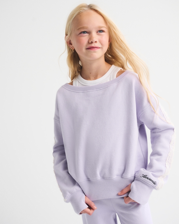 off-the-shoulder lace-trim sweatshirt