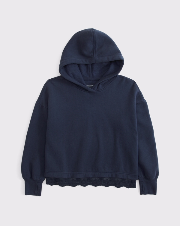 essential lace-hem hoodie, Sapphire view 1