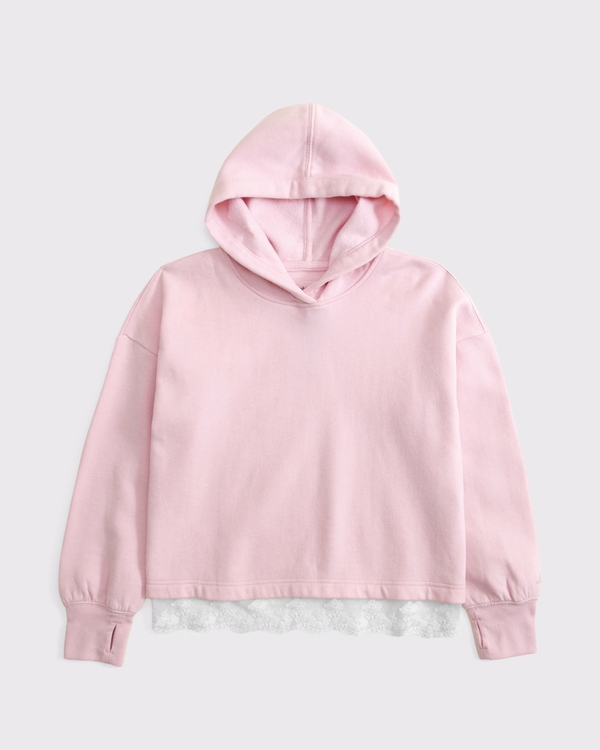 essential lace-hem hoodie, Baby Pink view 1