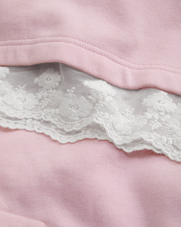 essential lace-hem hoodie, Baby Pink view 2