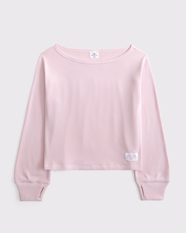 cropped waffle off-the-shoulder sweatshirt, Pale Lilac view 1