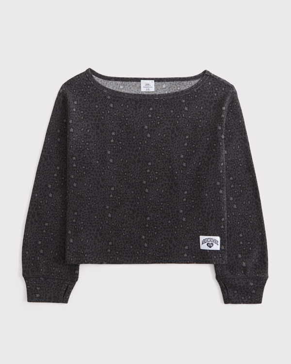 cropped waffle off-the-shoulder sweatshirt, Dark Gray Pattern view 1