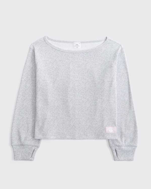 cropped waffle off-the-shoulder sweatshirt, Heather Gray view 1