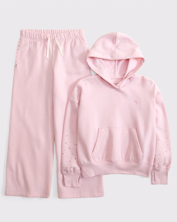 essential shine popover and wide leg sweatpants set, Baby Pink view 1