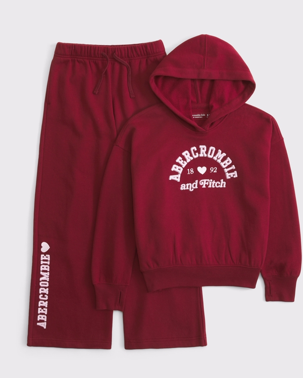 essential embroidered logo hoodie and sweatpants set, Dark Red view 1