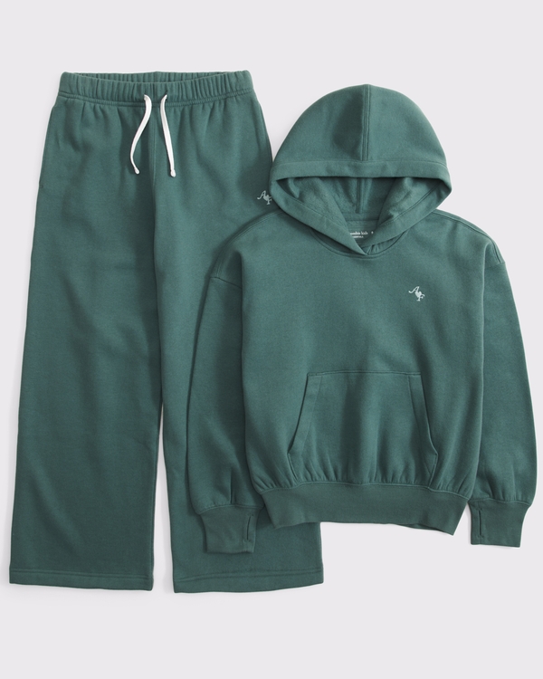 essential popover and wide leg sweatpants set, Evergreen view 1