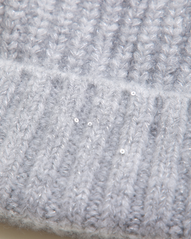 cable-knit pom beanie