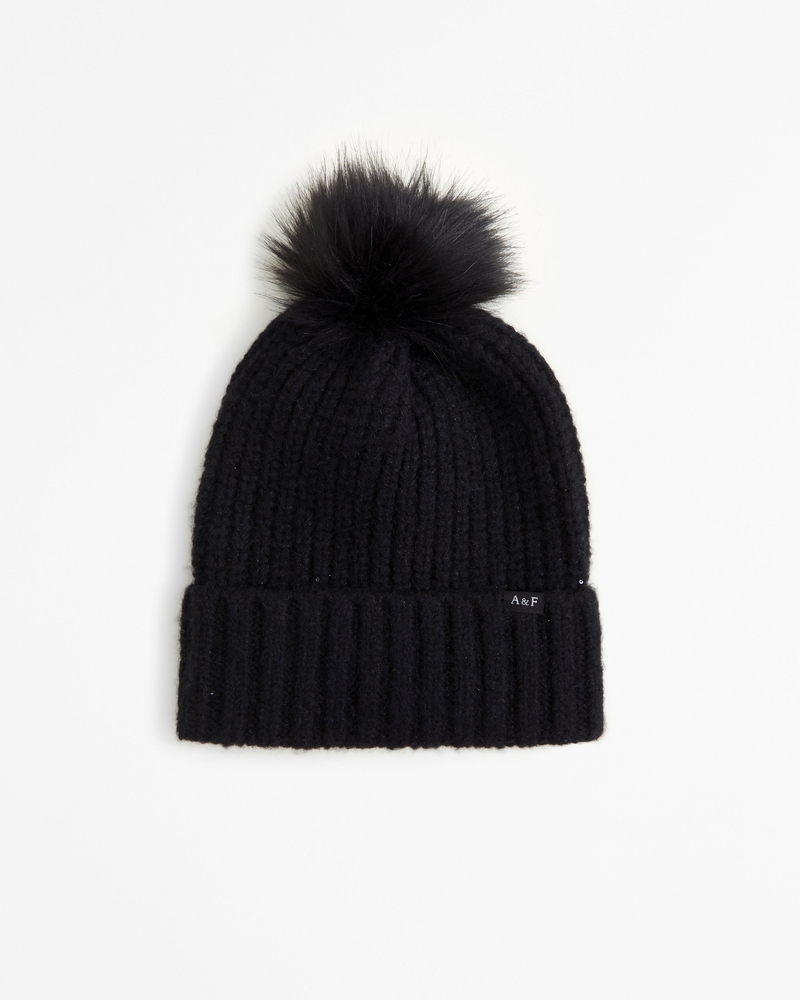 cable-knit pom beanie