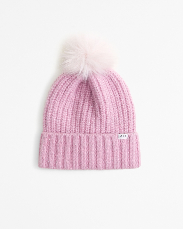 cable-knit pom beanie, Peony