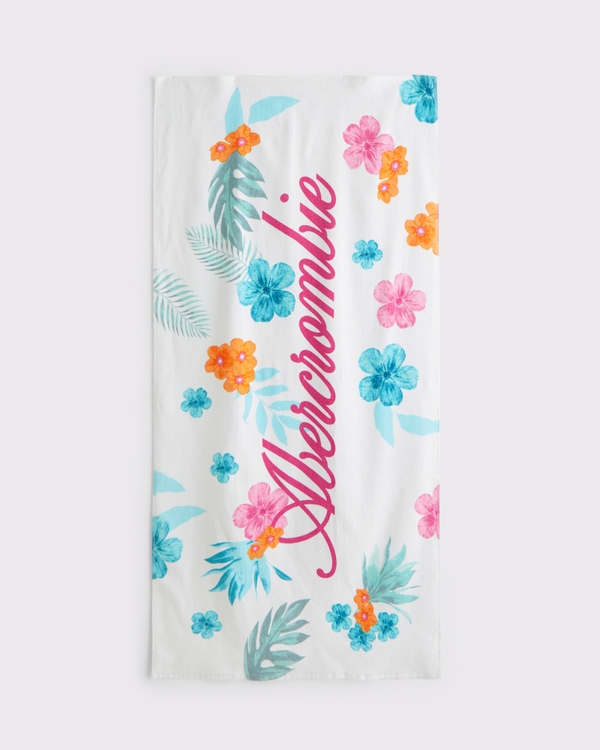 logo beach towel, White Floral view 1