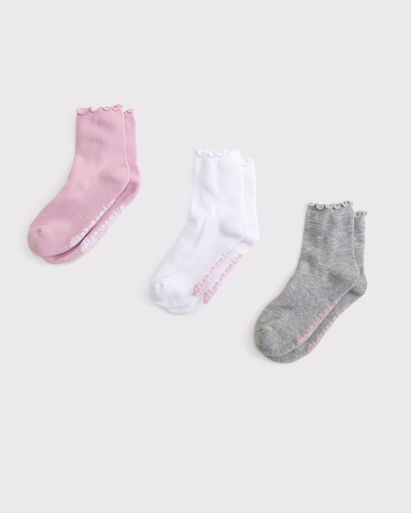 3-pack ruffle crew socks, White Gray & Pink view 1