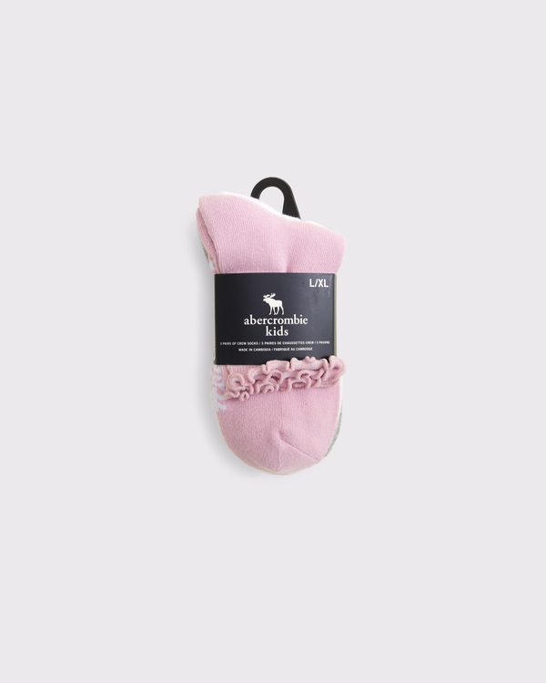 3-pack ruffle crew socks, White Gray & Pink view 2
