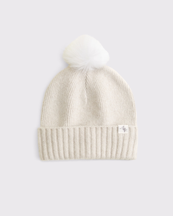 pom beanie, Oatmeal view 1