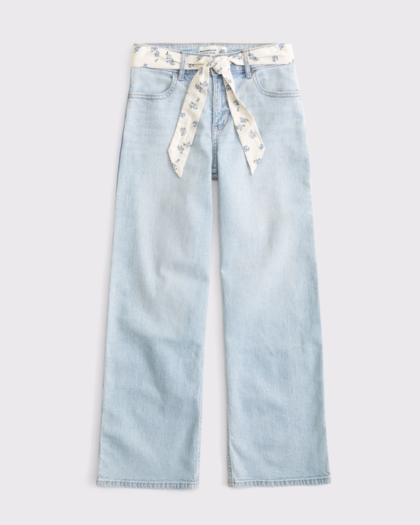 high rise belted wide leg jean, Light view 1