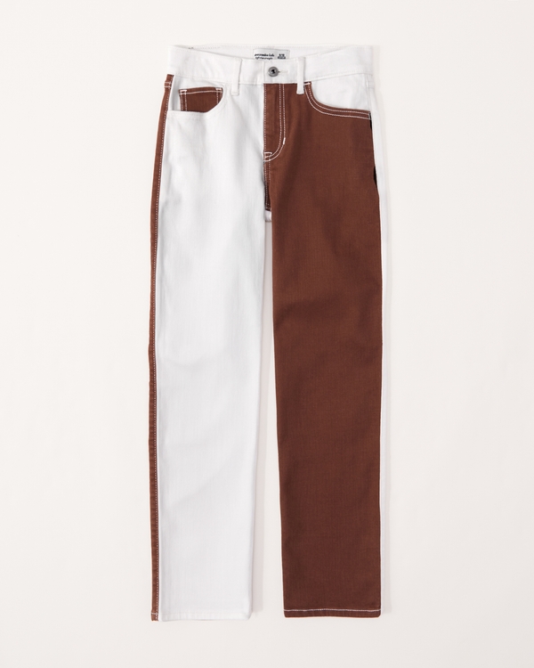 high rise 90s straight jeans, Brown And White Color Block
