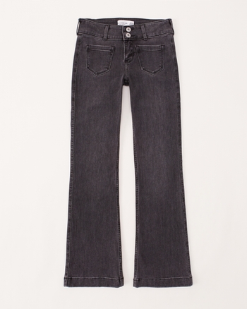 Hollister Low Rise Medium Wash Y2K Flare Jeans Two Buttons