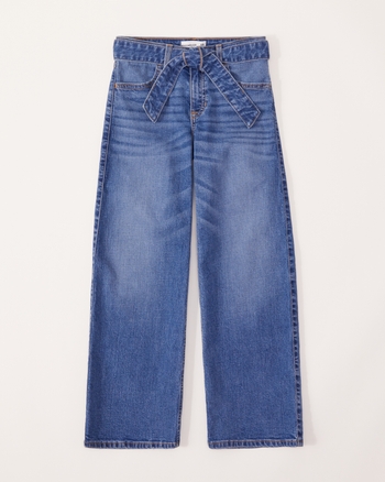 Jeans lunghi a gamba larga leggermente elasticizzati , vita media - nero denim used, Petite