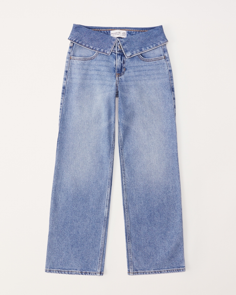 Tall Blue Wash Foldover Waistband Low Rise Jeans
