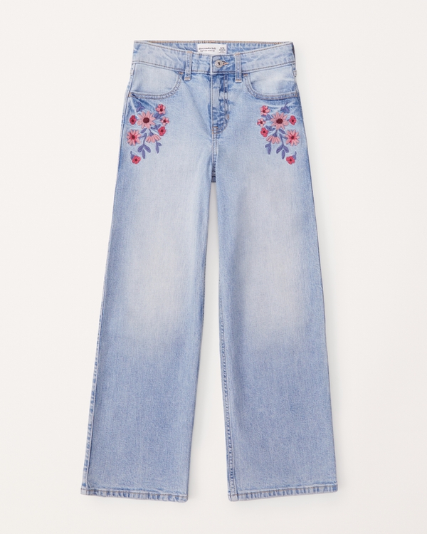 high rise wide leg jeans, Light Floral