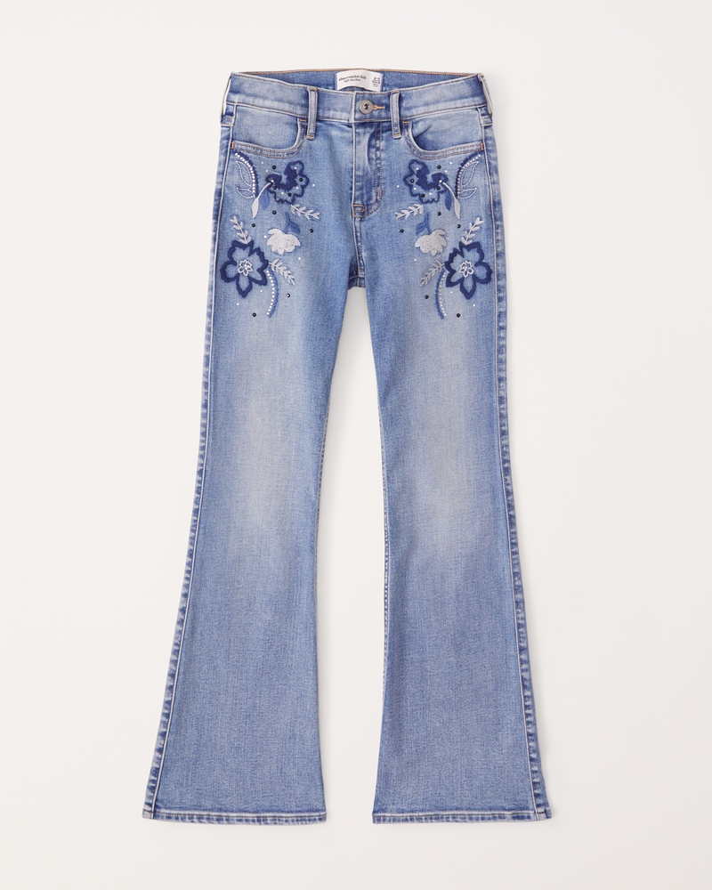 Plus Size Bell Bottom Jeans for Women Floral Embroidered High-Rise