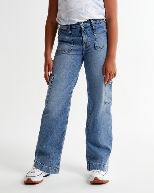 high rise wide leg jeans, Medium Wash