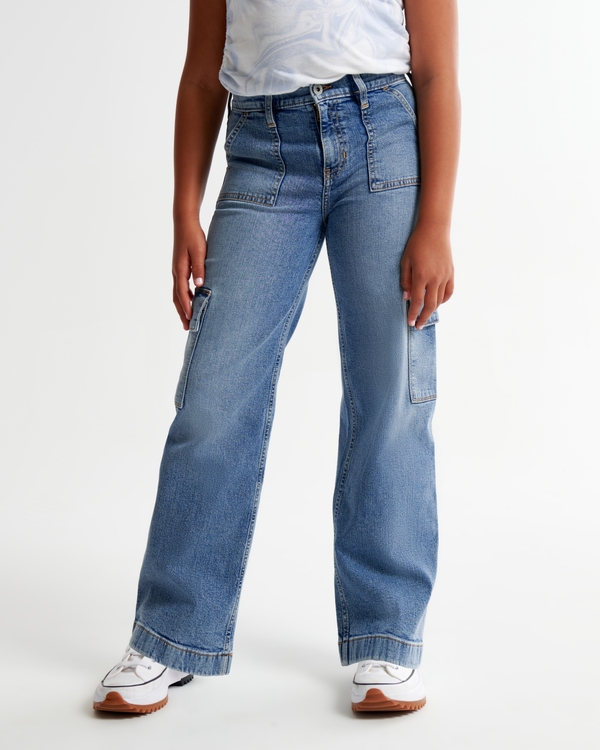 HBER Kids Girls Baggy Jeans Elastic Waist Denim Pants Wide Leg Bottom  Casual Loose Fit Ripped Trousers Age 4-14 Years