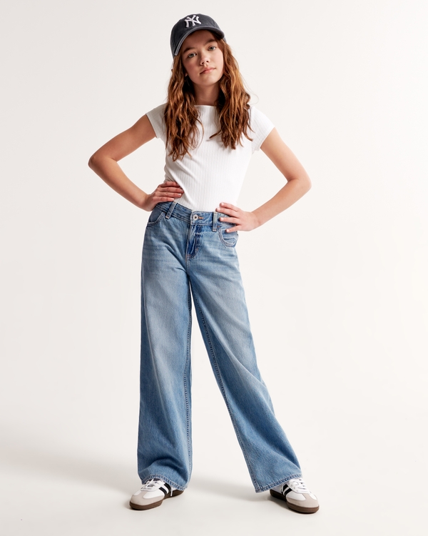 Kids Girls Stylish Jeans Elastic Waistband Pockets Denim Pants