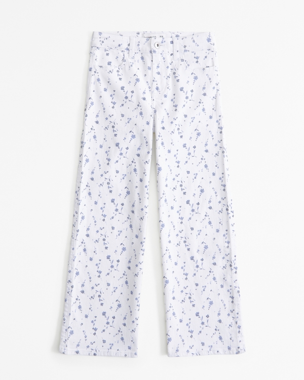 high rise wide leg jeans, White Floral view 1