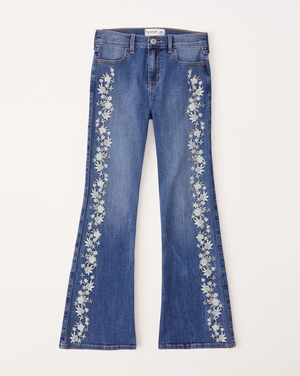 Women's High-Rise Medium Wash Butterfly Patch Flare Jeans, Women's  Clearance