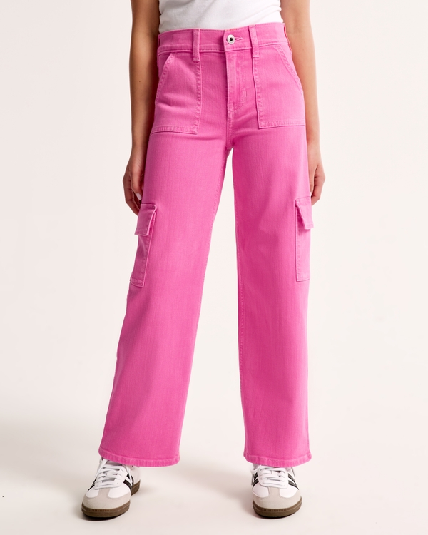 wide leg cargo jeans, Pink