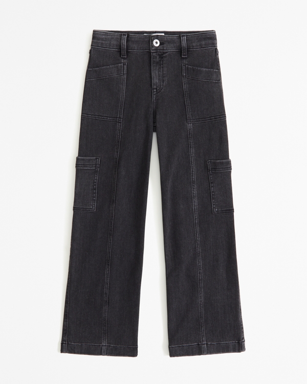 wide leg cargo jeans, Black