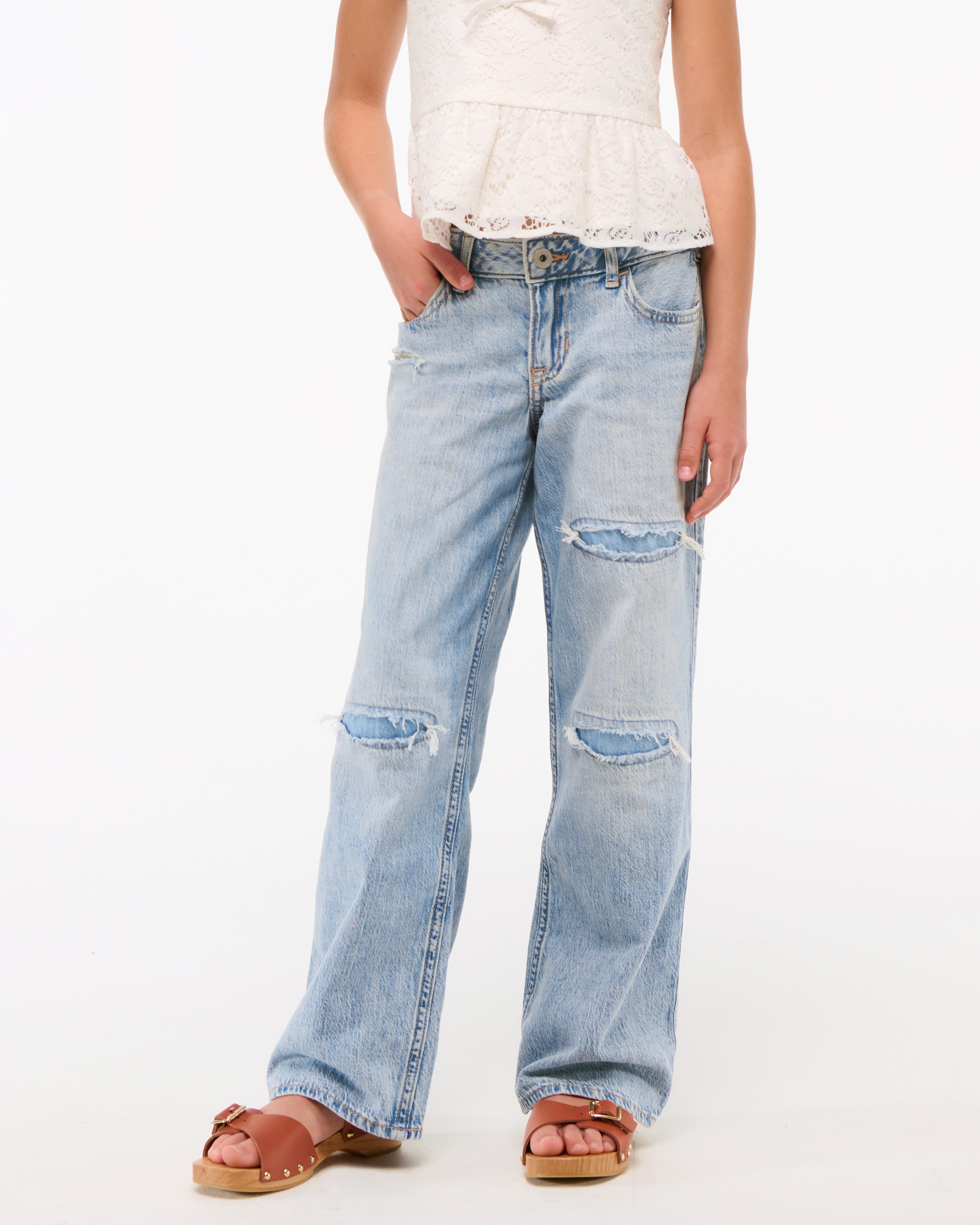 Abercrombie & Fitch Lightweight Low Rise Baggy Jeans In Brown