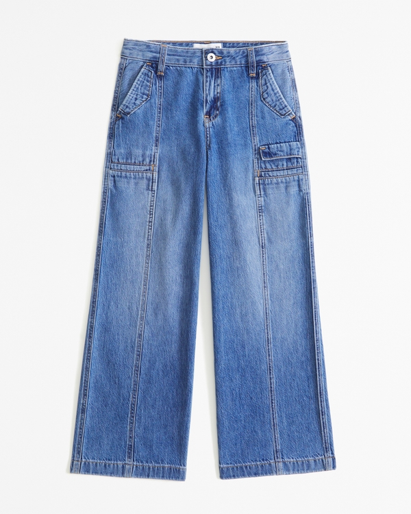 high rise ultra wide leg jeans, Medium Wash view 1