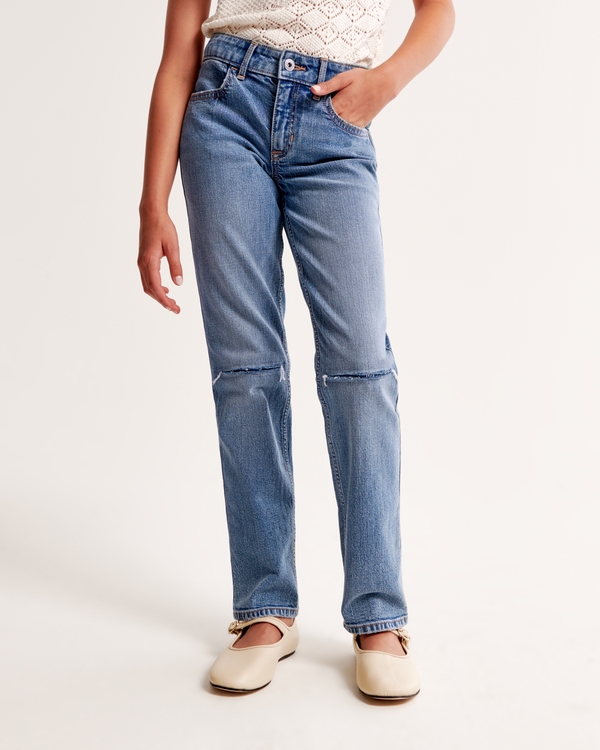 high rise 90s straight jeans, Medium Wash