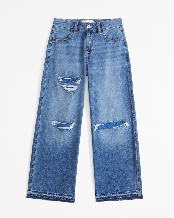 lightweight high rise ultra wide leg jeans, Medium Wash