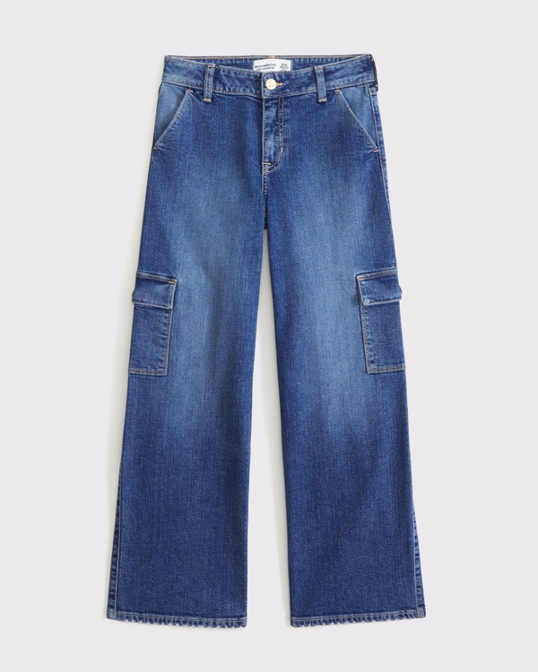 wide leg cargo jeans, Dark Wash view 1