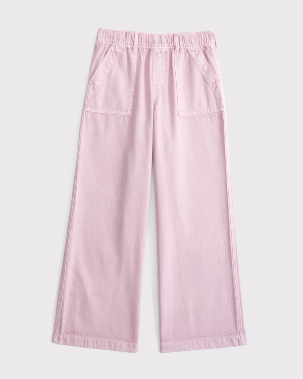 lightweight high rise ultra wide leg pull-on jeans, Pink view 1
