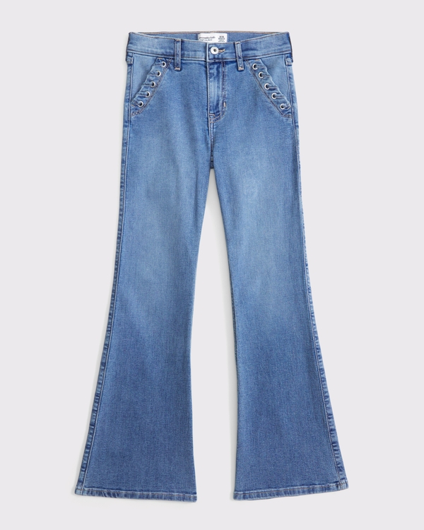 high rise flare jeans, Medium Wash view 1