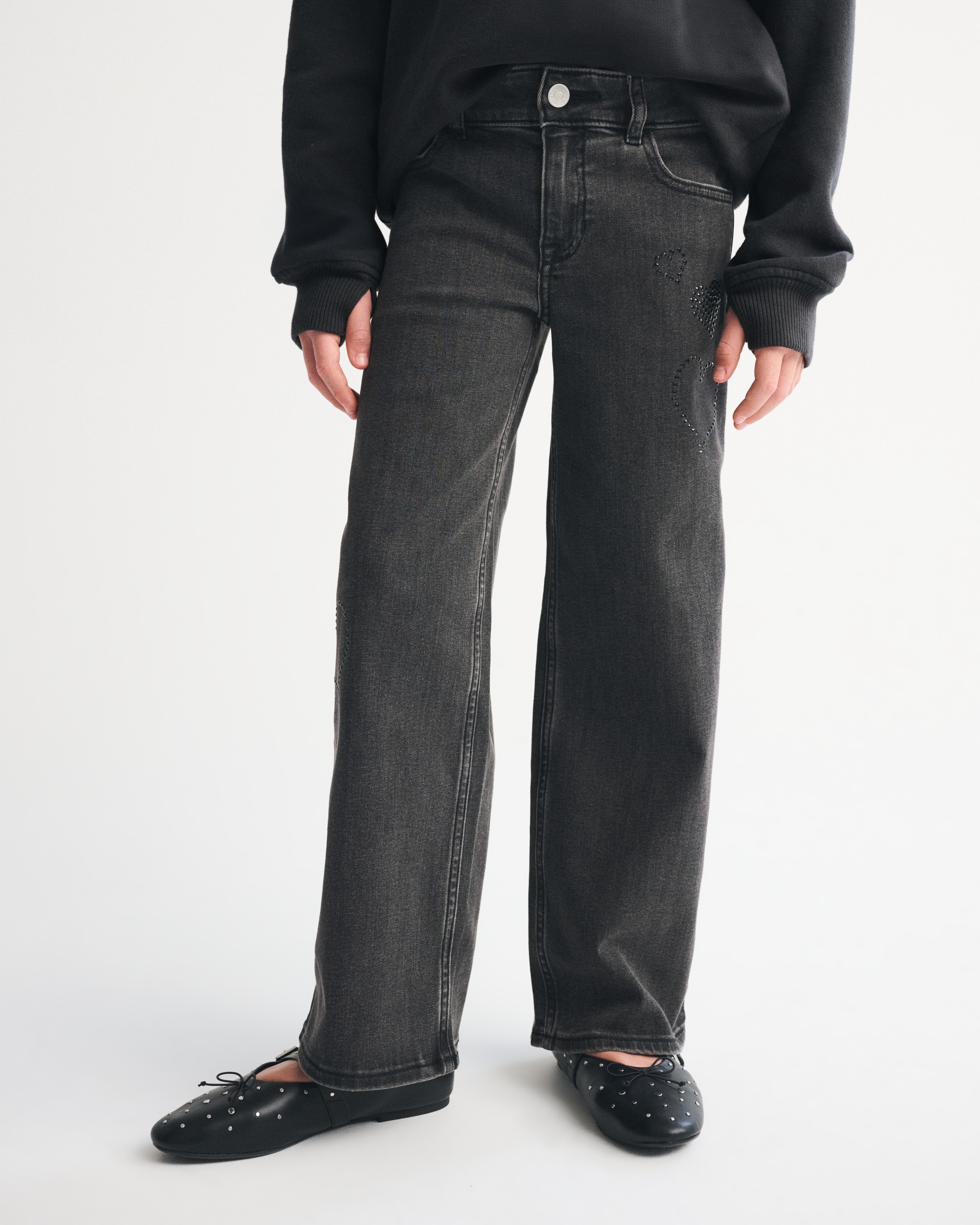 Abercrombie & Fitch Kids' High Rise Wide Leg Jeans In Gray