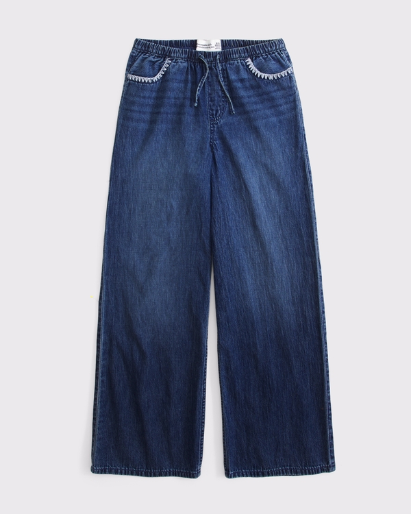 high rise ultra wide leg jeans, Dark Wash view 1