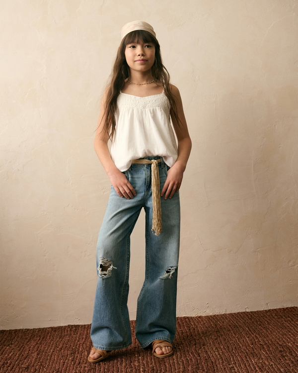 high rise ultra wide leg jeans, Medium Wash view 1