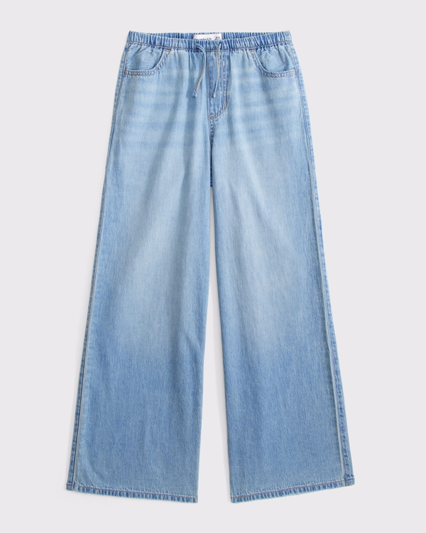 high rise ultra wide leg pull-on jeans, Light view 1