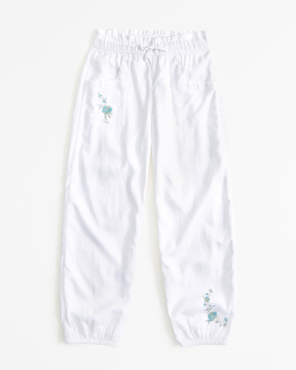 linen-blend embroidered joggers, White