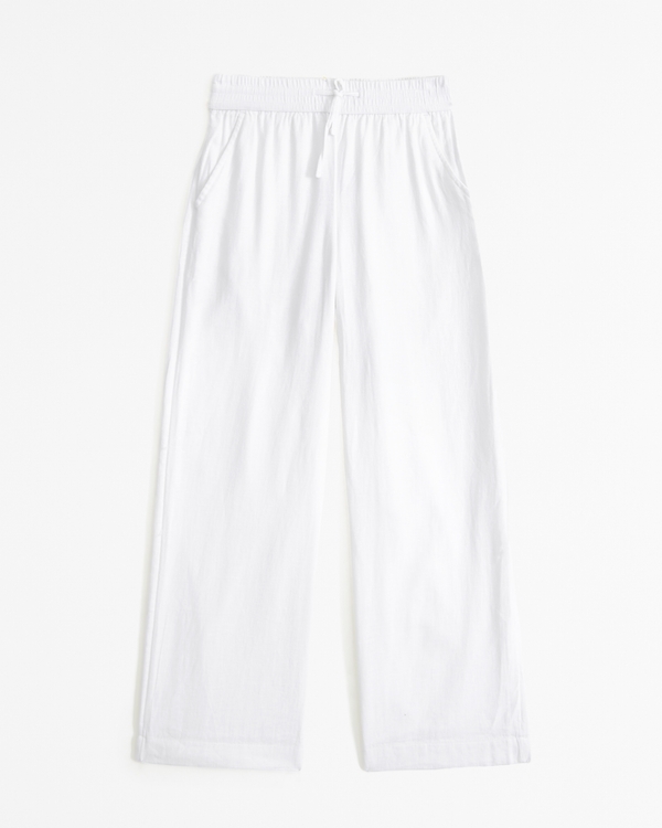 linen-blend pull-on pants, White