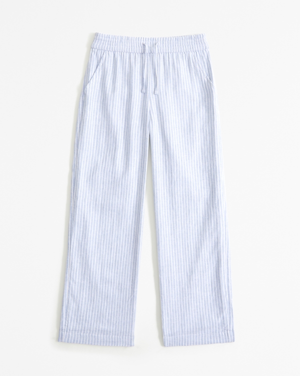 linen-blend pull-on pants, Blue Stripe